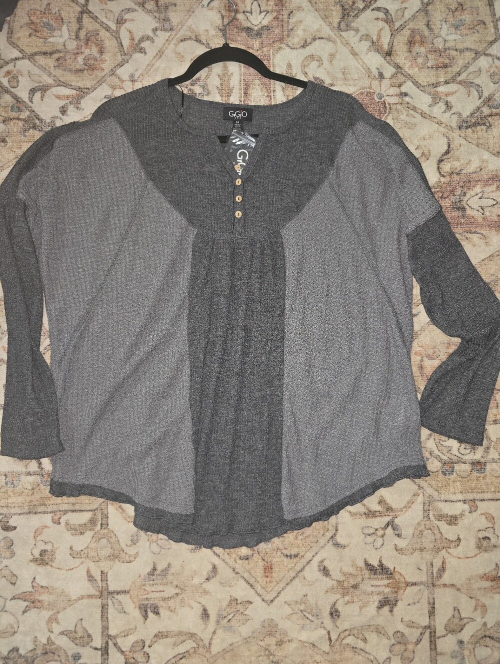 Two-Tone Gray Knit Blouse